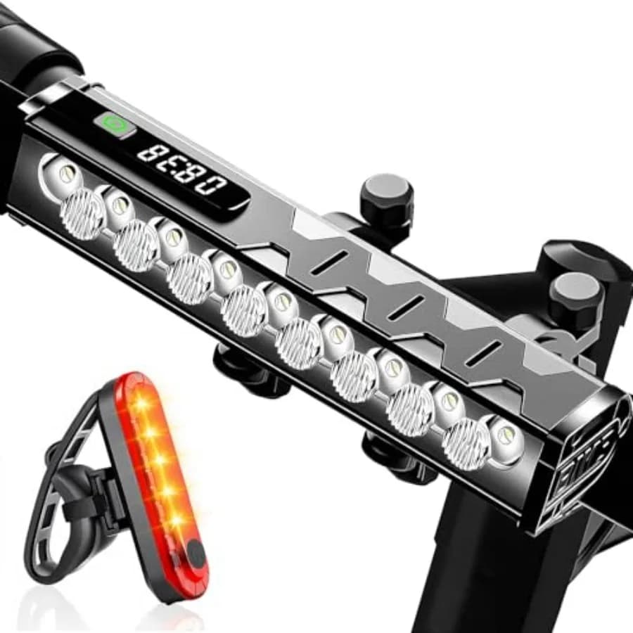 Luci per Bicicletta a 17 LED 5000 Lumen, Luce per Bici Super Luminosa per la Guida Notturna, Faro e Fanale Posteriore Ricaricabili USB, Impermeabili
