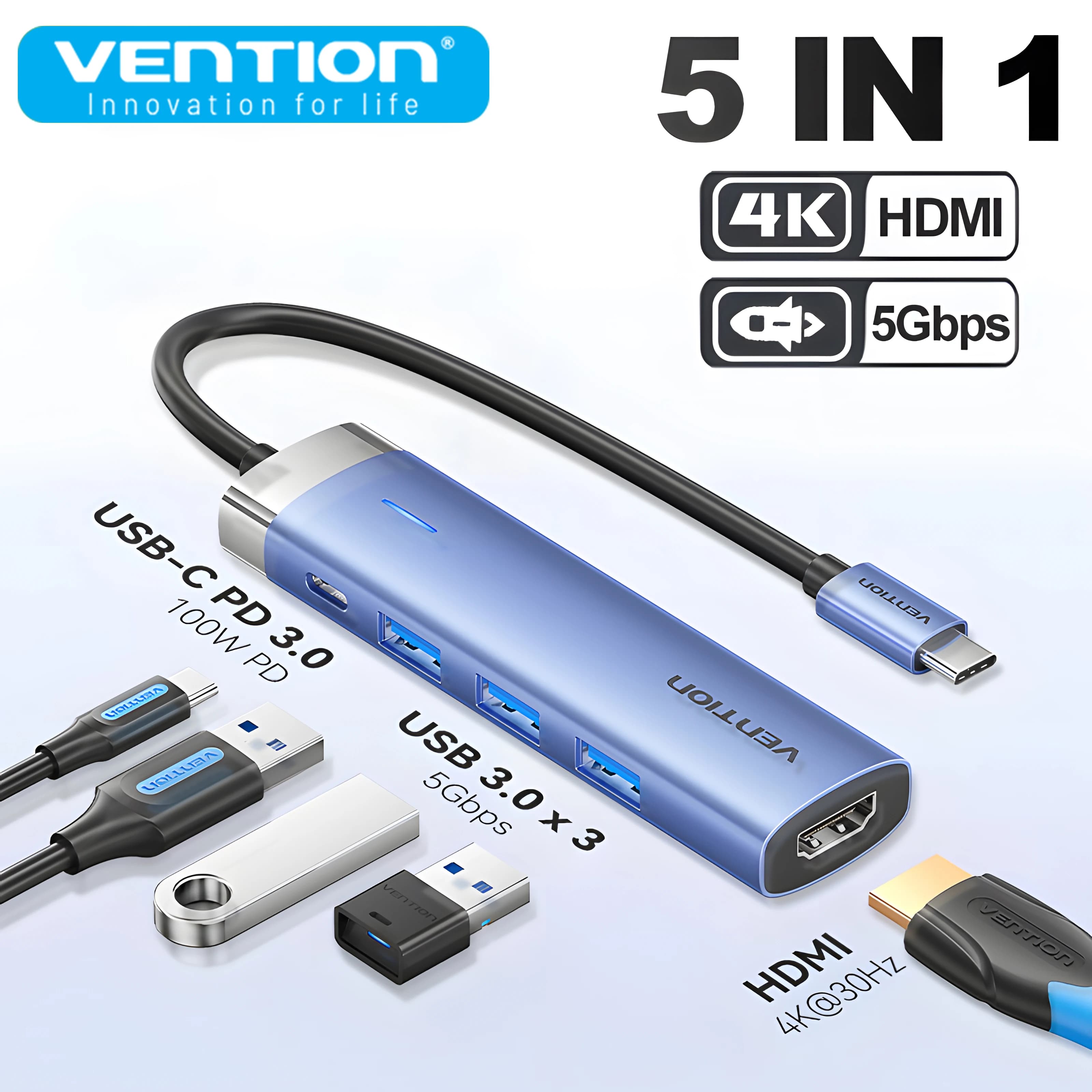 New! 5 in 1USB C HUB HDMI 4K PD 100W USB 3.0 5Gbps expansion adapter Docking Station Splitter for MacBook Xiaomi iPhone