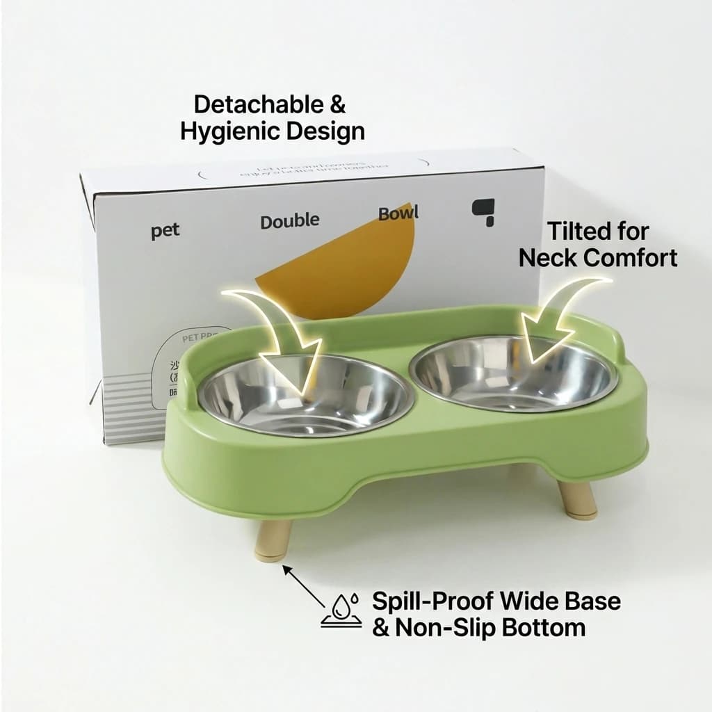 Pet Feeding Bowl Anti-Slip Spill Proof Dog Water Dish for Home Travel Food Grade PP Tilted Ergonomic Cat Bowl Durable