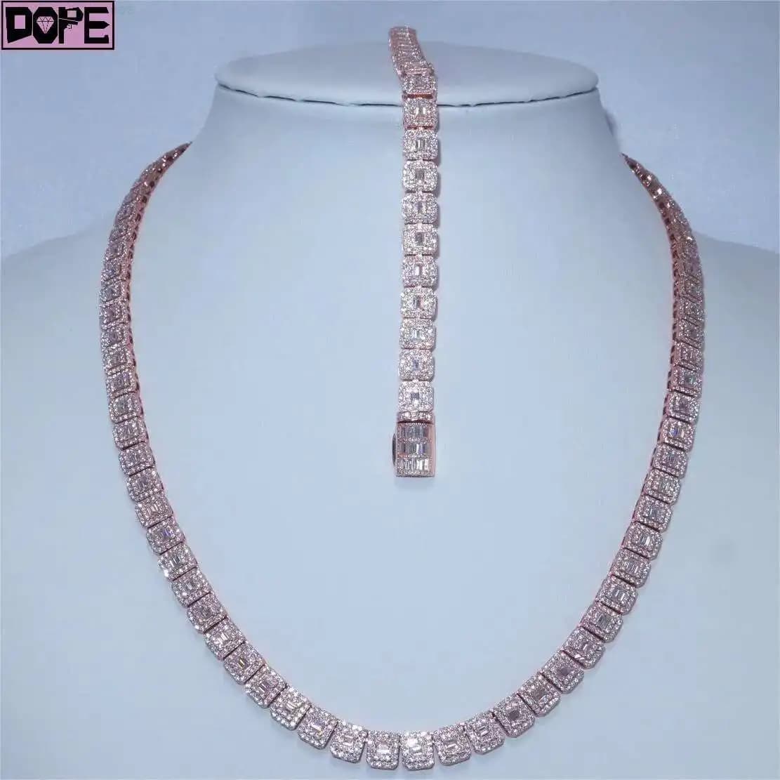 Catena da tennis con diamanti ghiacciati in argento sterling 925 con catena da tennis Moissanite personalizzata ghiacciata in oro rosa