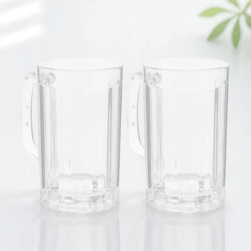 2 bicchieri da birra in materiale premium, riutilizzabili, con manico trasparente, per feste, succhi, bevande, acqua, in plastica.
