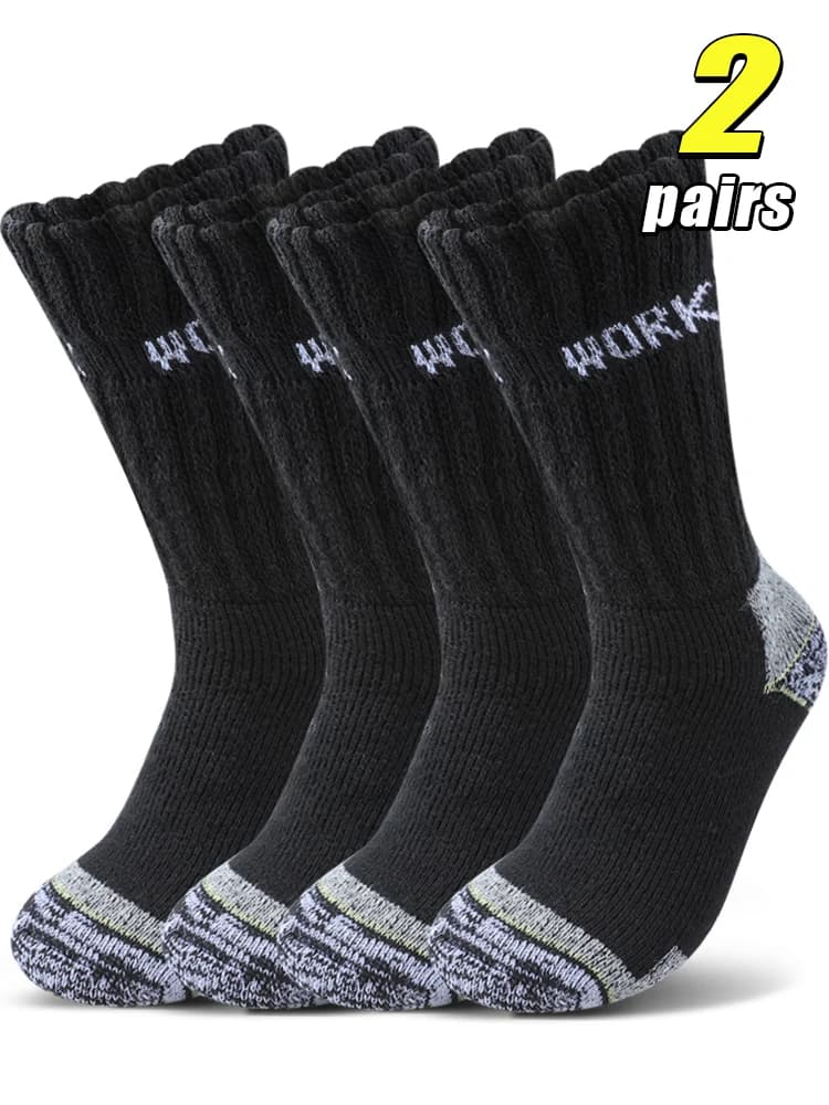 2Pairs Men Thermal Crew Socks Thick Ribbed Knit Arch Support Warm Insulated Outdoor Hiking Ski Work Boot Sock or Daily Wear