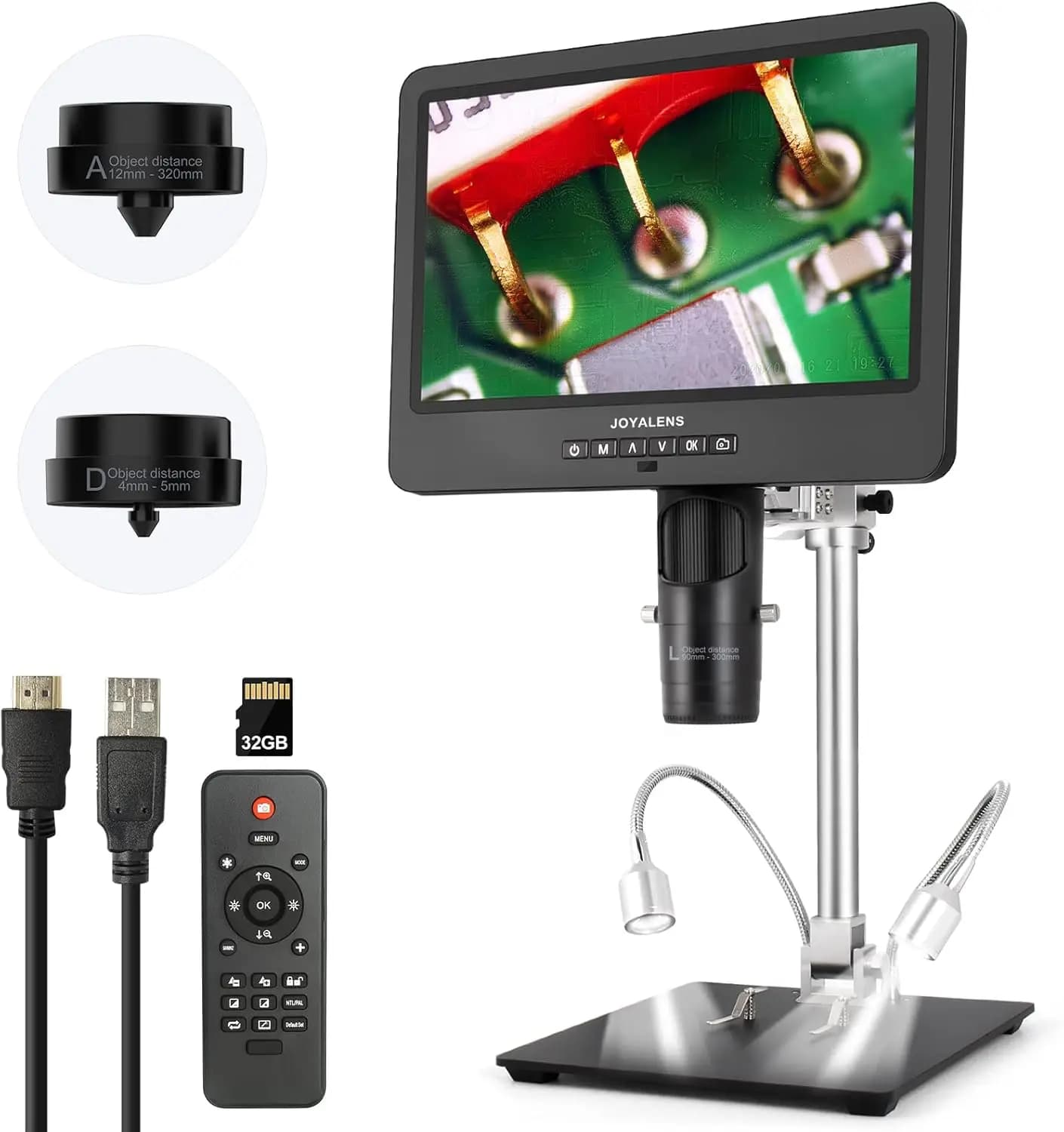 Microscopio digitale HDMI LCD da 10,1 pollici con 3 obiettivi 249MS 2000x, microscopio per saldatura da 24 MP Pro Supporto in metallo per verticale orizzontale