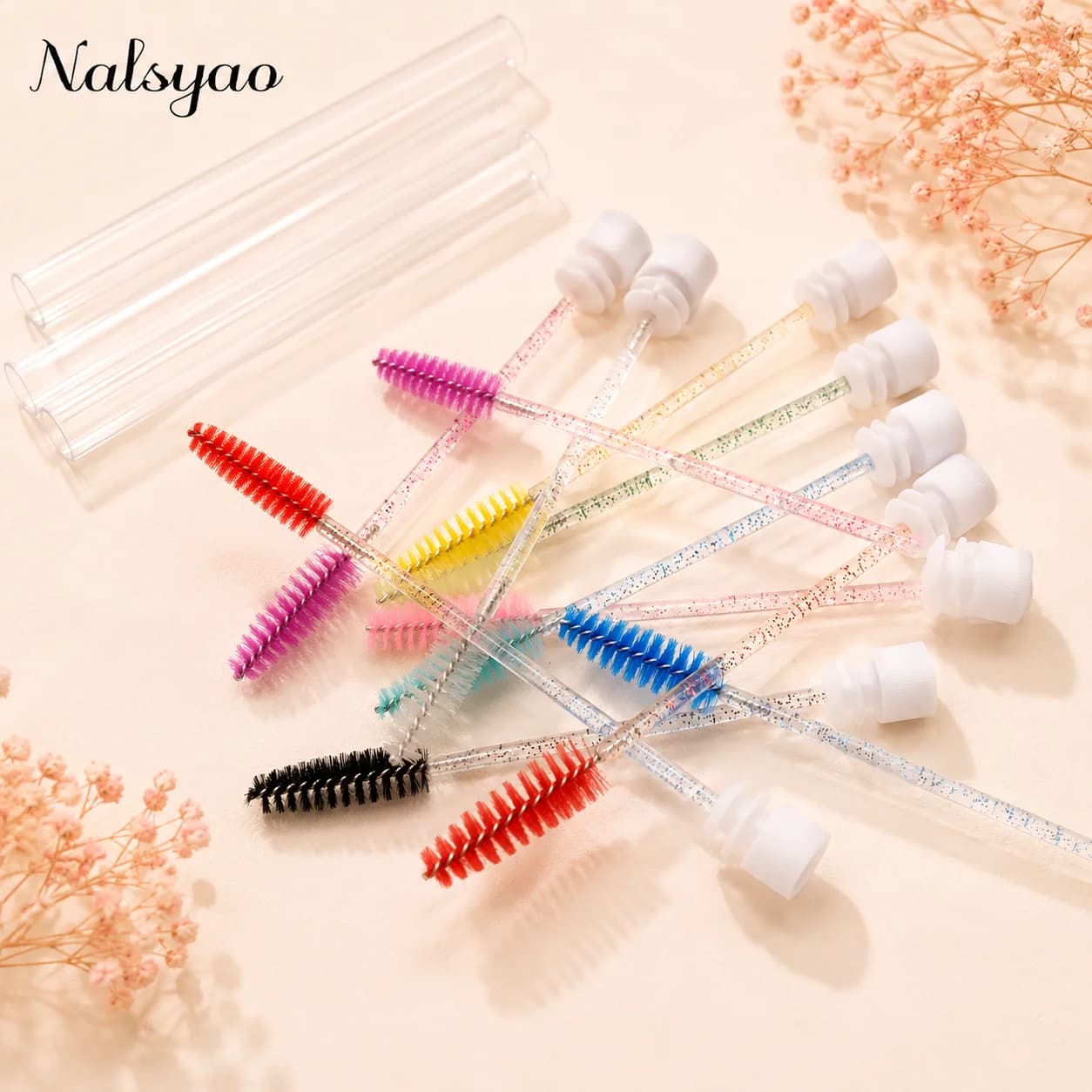 Applicatori per Ciglia, Strumenti per il Trucco, 50 Pezzi, Tubi per Spazzole per Ciglia con Bacchette in Cristallo per Mascara, Contenitore per Pettini per Sopracciglia e Spazzole