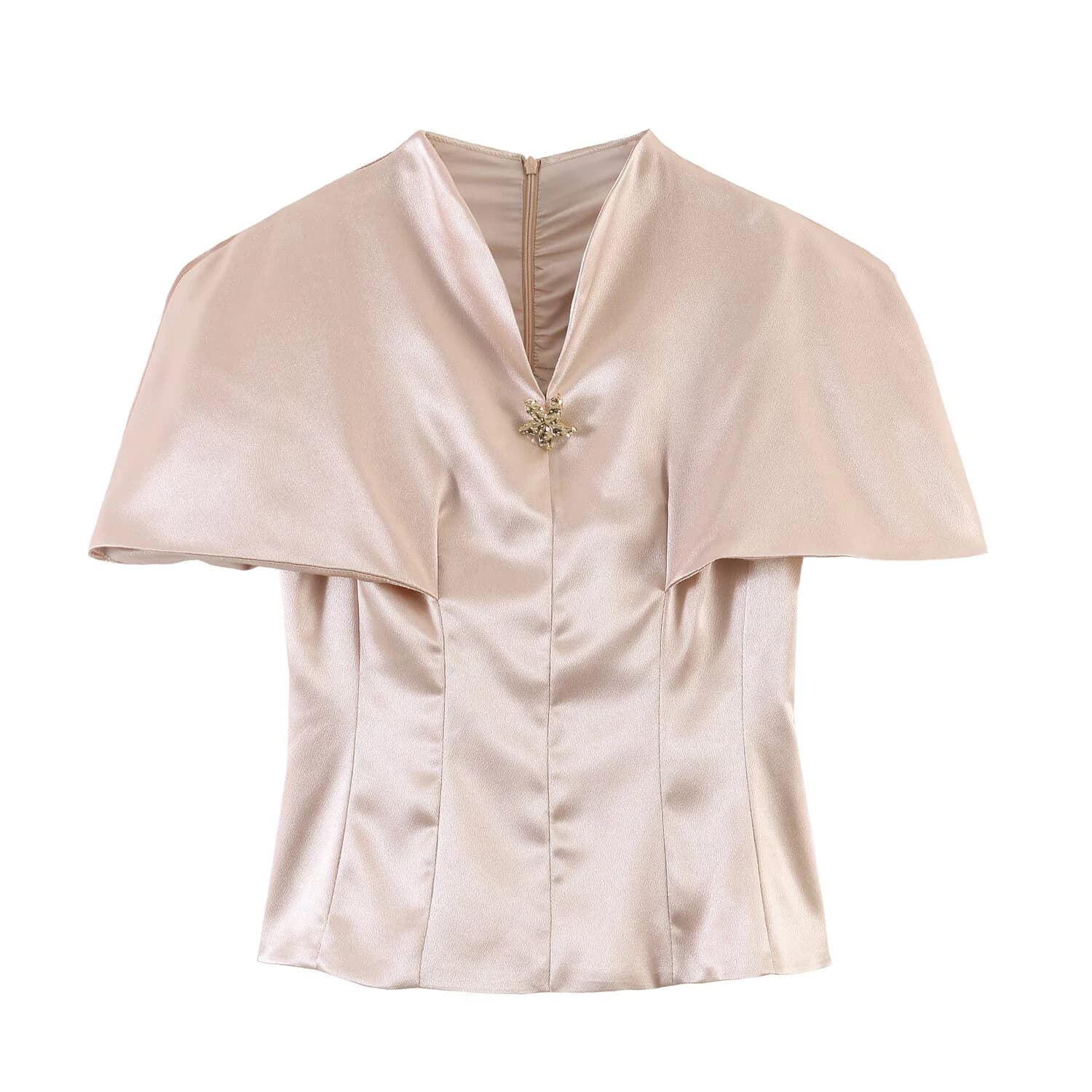 Women's Top Casual with High V-neck, Style Wraped Hood with Belt, Short Sleeve, Short Length