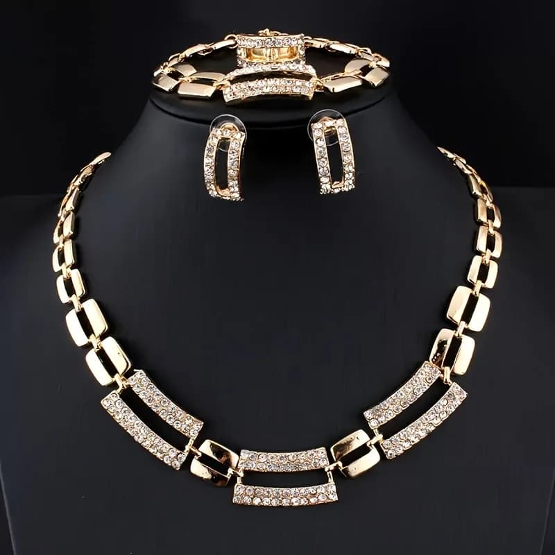 Set da 5 pezzi/set splendidi set di collane rettangolari, orecchini, bracciali e anelli, fascino personale facile da mostrare