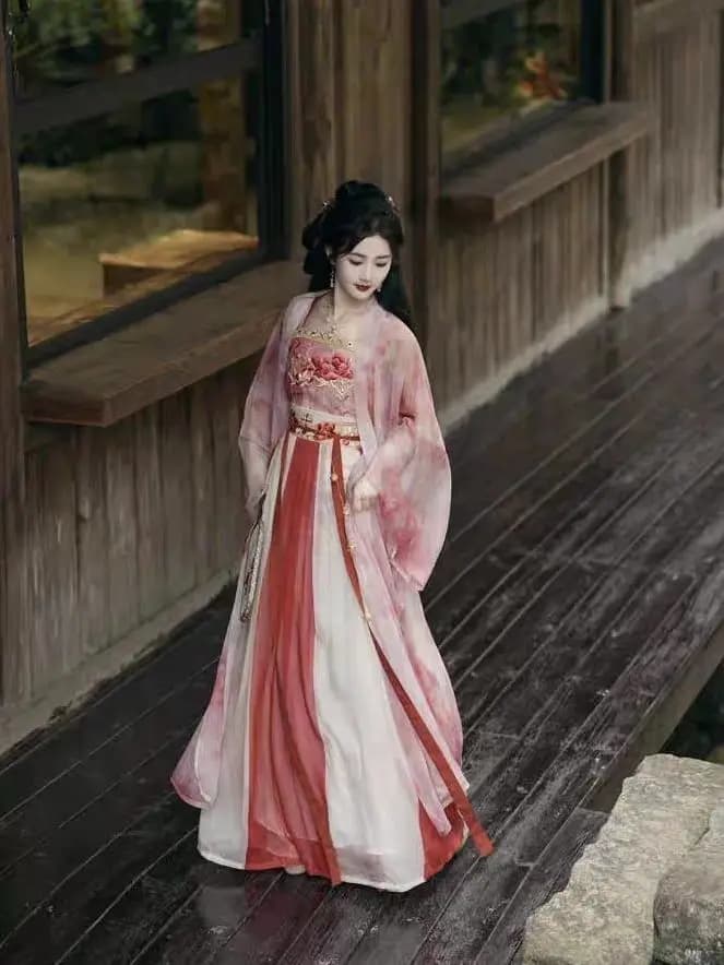 Hanfu Tradizionale Cinese Stile Dinastia Song 2026 Nuovo Set con Camicia Lunga Ricamata, Canotta e Gonna Plissettata