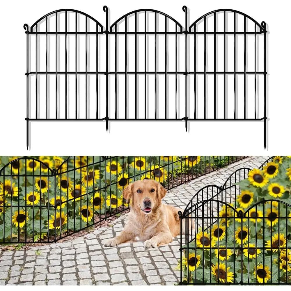 Recinzione da Giardino a 32 Pannelli, Barriera per Animali 34 x 23 per Conigli e Cani, Bordo Decorativo in Metallo Resistente alla Ruggine, Recinzione Arrotondata per Aiuole