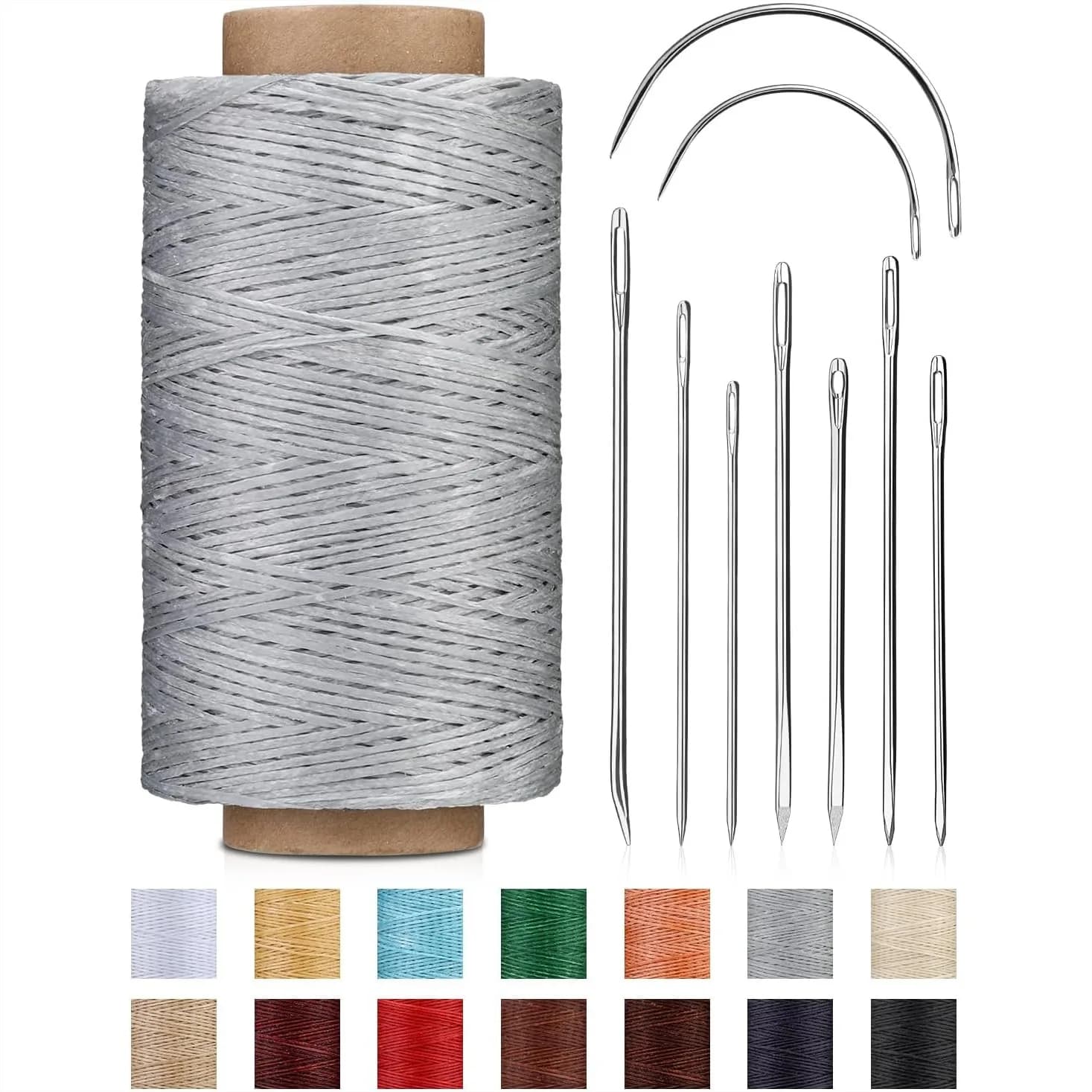 Filo Cerato 218 Iarde Resistente per Cucito a Mano con 9 Aghi in Acciaio Inossidabile, Kit di Riparazione per Pelle, Mobili, Scarpe e Borse