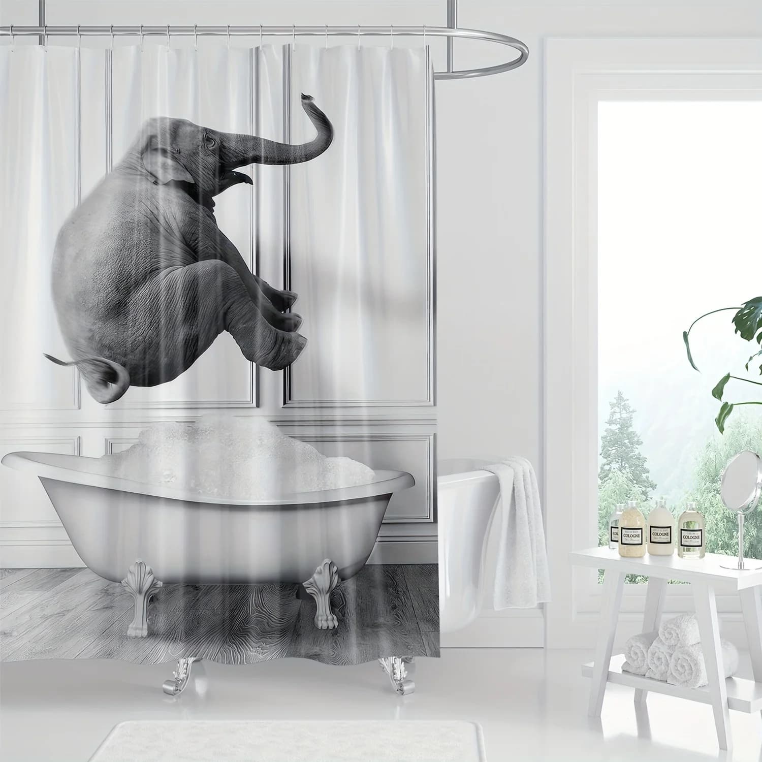 1pc divertente e interessante arte digitale cartone animato simpatico elefante decorazione del bagno tenda da doccia con stampa digitale
