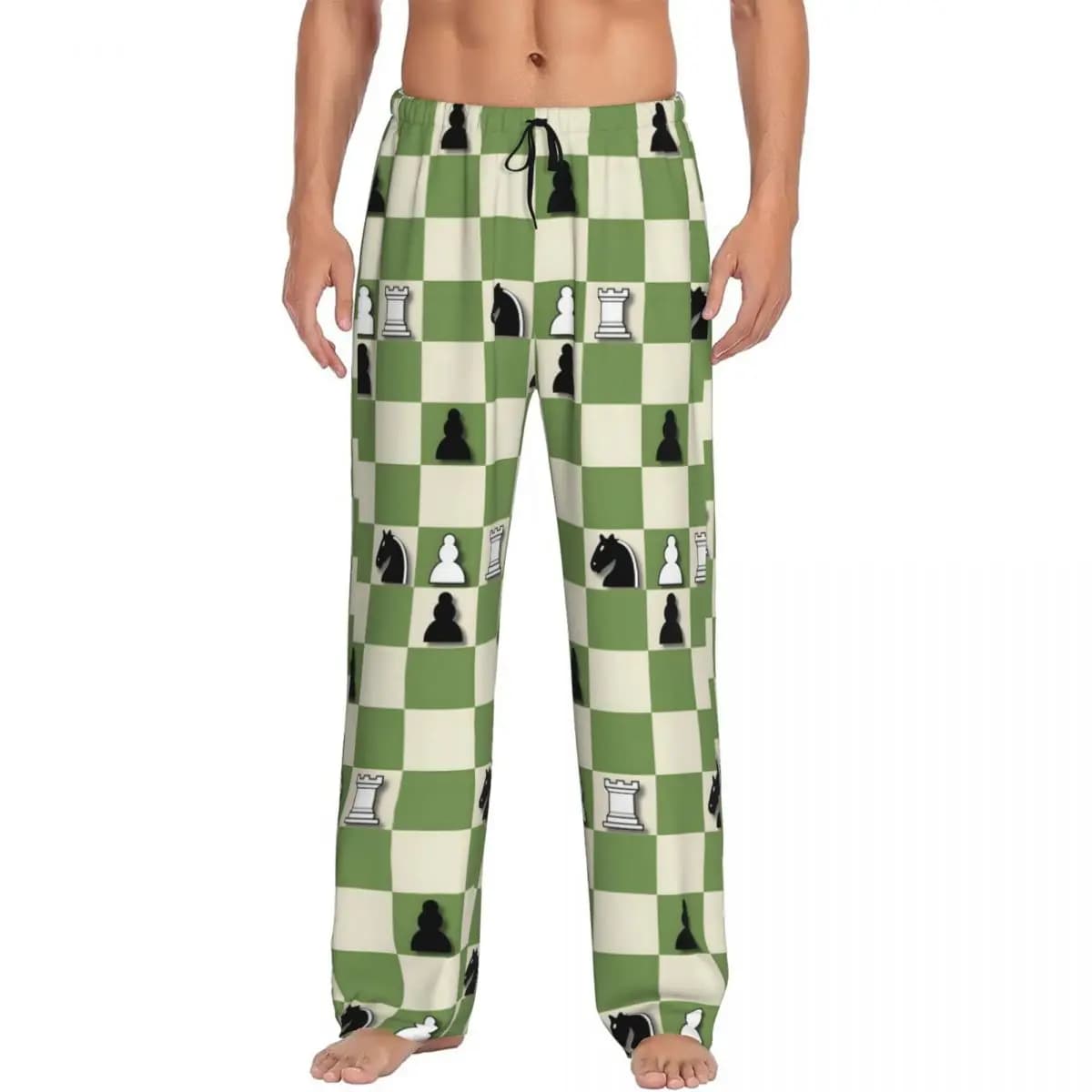 Pantaloni da pigiama da scacchiera personalizzati Gioco di scacchi da uomo Indumenti da notte Pantaloni da notte elasticizzati con tasche