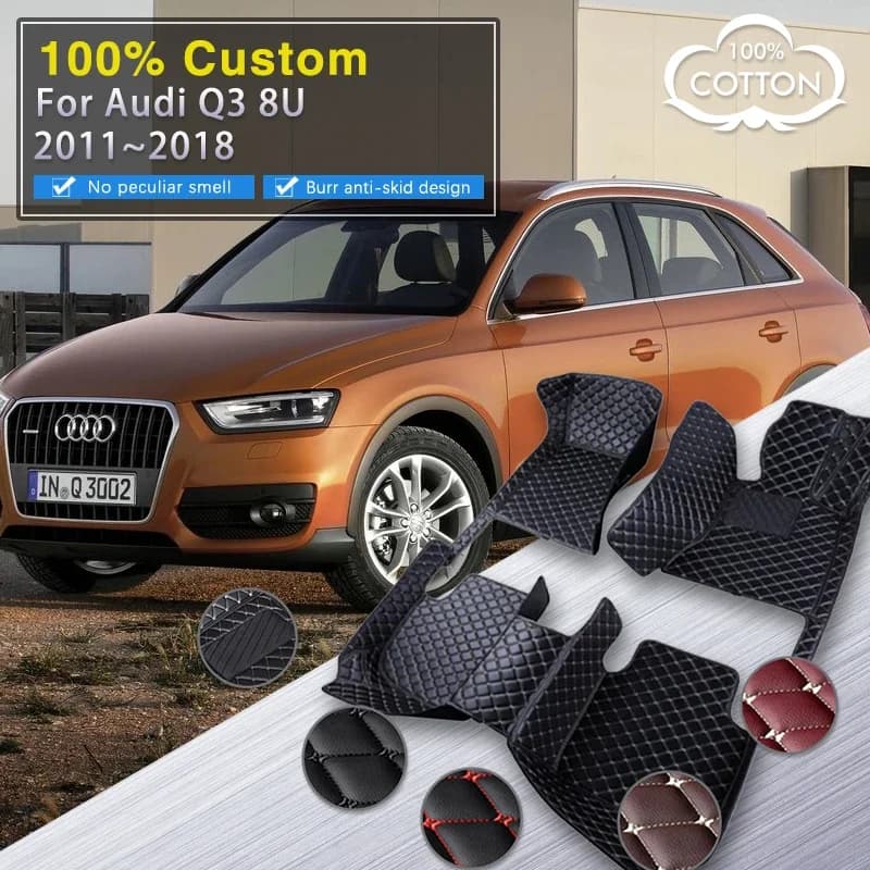 Tappetini per auto 3D RHD per Audi Q3 8U MK1 2011 ~ 2018 Tappetino per auto durevole Tappeto antisporco Set di tappeti in pelle di lusso Accessori interni per auto