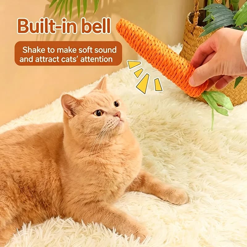 Adorabile Giocattolo Interattivo per Gatti a Forma di Carota con Campanello, Resistente ai Morsi, per la Pulizia dei Denti e la Stimolazione delle Unghie