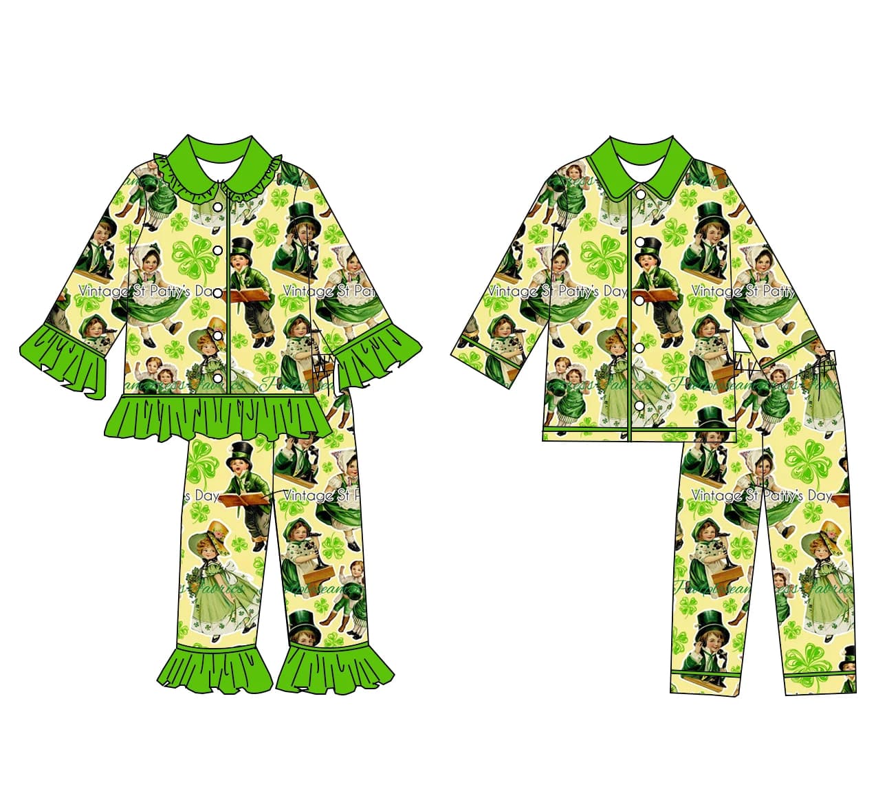 Boutique St Patrick's Day Outfits Cute Caroon Kids Vintage Little Boys Girls Clover Shamrock Pajamas Set
