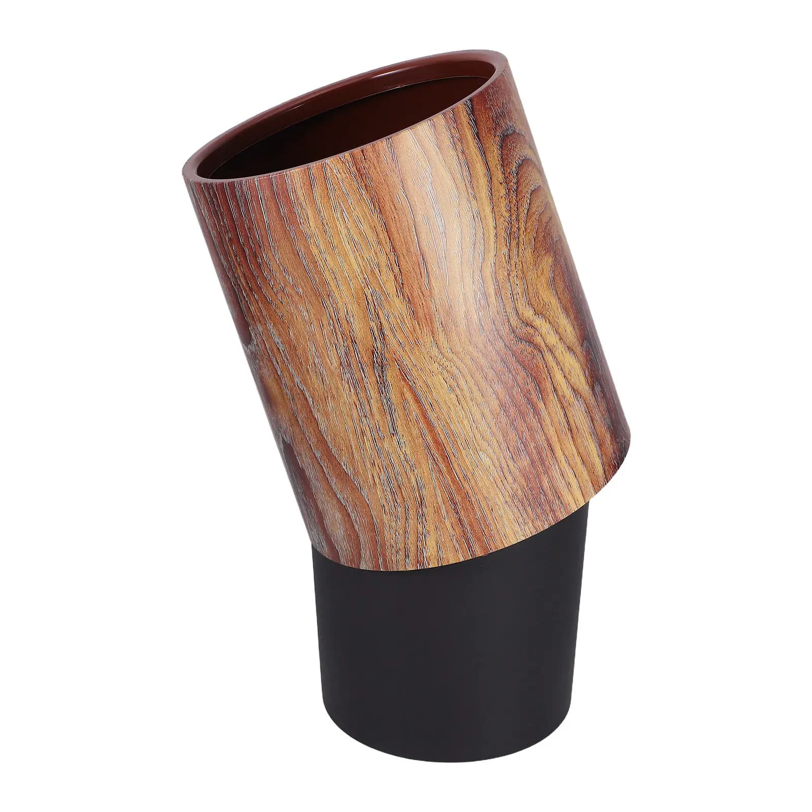 8L Retro Vintage Chinese Style Wood Grain Trash Can Open Top Waste Basket for Office Home Bedroom Bathroom Living Room