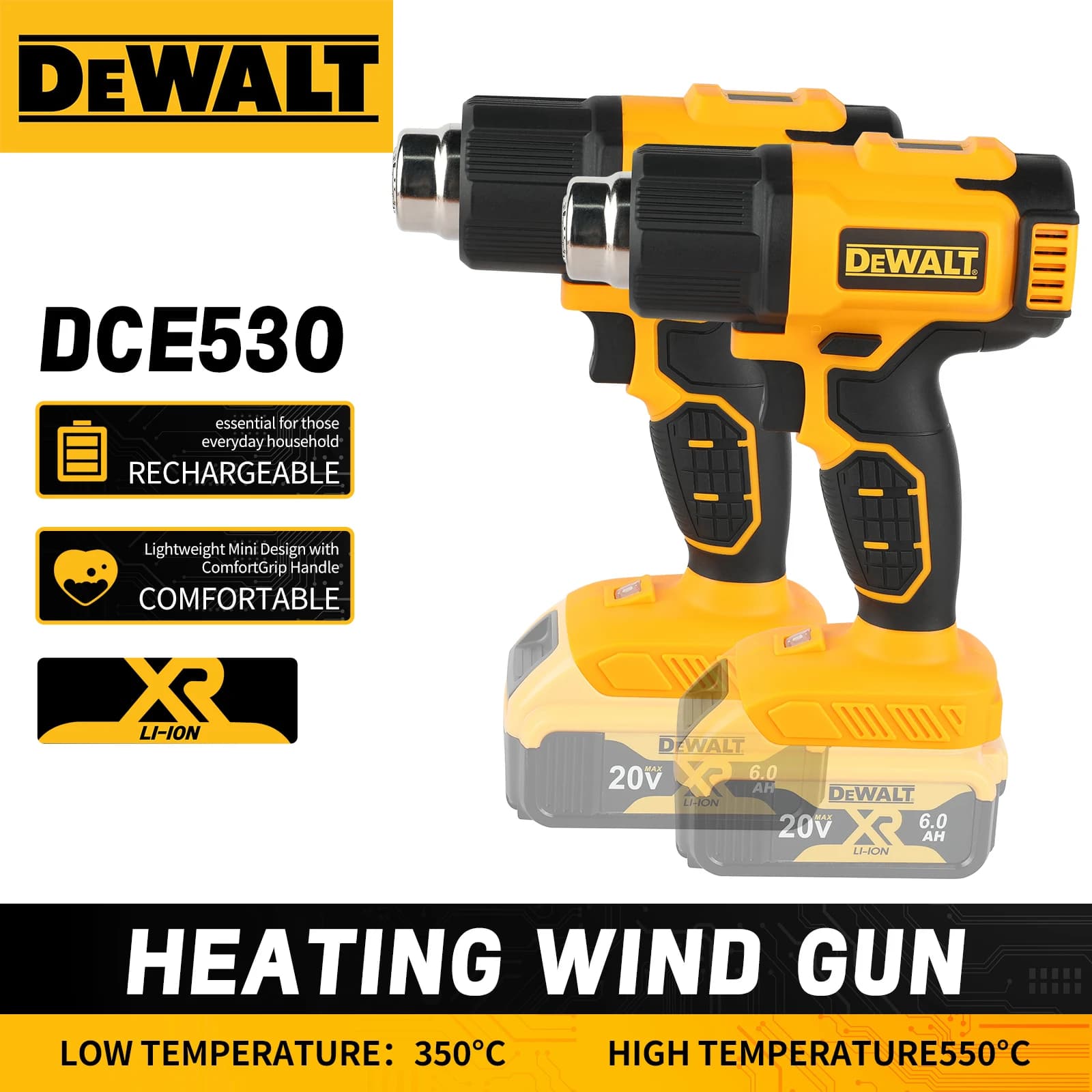 1022 ℉ Pistola Termica Cordless Max Compatibile con Dewalt 20V – Riscaldamento Rapido, 4 Ugelli per Termoretraibile e Fai-da-te