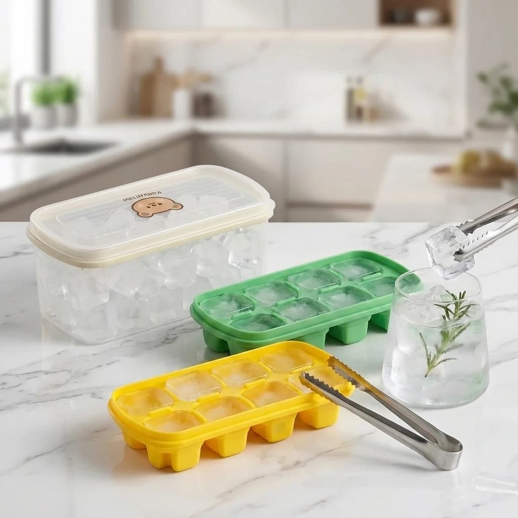 Stampo per Ghiaccio Quadrato a 8 Scomparti, Riutilizzabile, con Coperchio e Contenitore, per Bevande Estive, Whisky, Refrigeratori di Ghiaccio, Utensili da Cucina e Bar