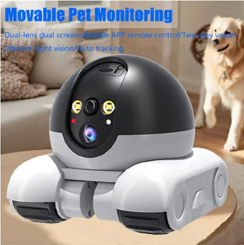 Supervisory camera for domestic animals 360 ° Robotic camera WIFI with Double lens, Dual Screen Monitoring, 1080P HD PTZ IP for Security Surveillance