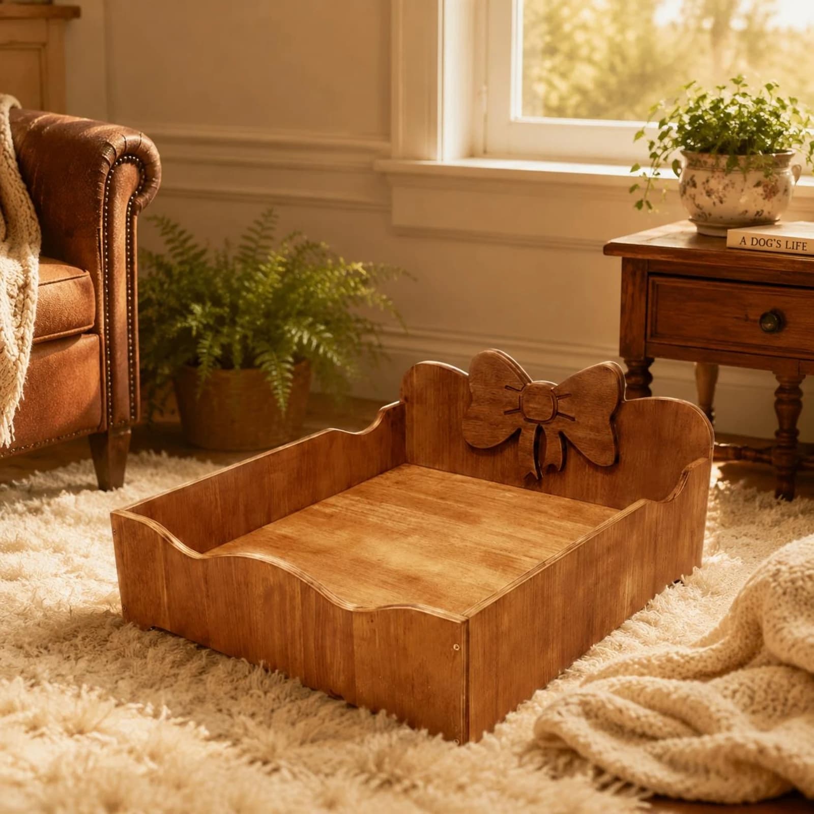 Wooden Feline Bed Wide Sleeping Space Small Dog Bed Raised Edge for Cats