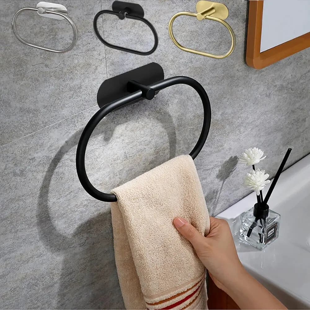 Portasciugamani in Acciaio Inossidabile Autoadesivo Nero per Bagno e Cucina, Gancio Anello Barra Appendi Asciugamani 2030