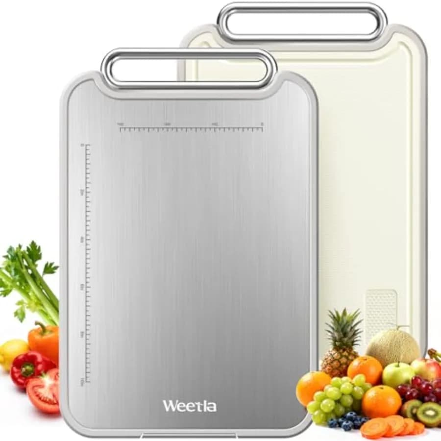Tagliere in Titanio per Cucina, Doppio Lato, Grado Alimentare, in Titanio Puro/PP, Separazione Carne Cruda e Cotta per Carne V