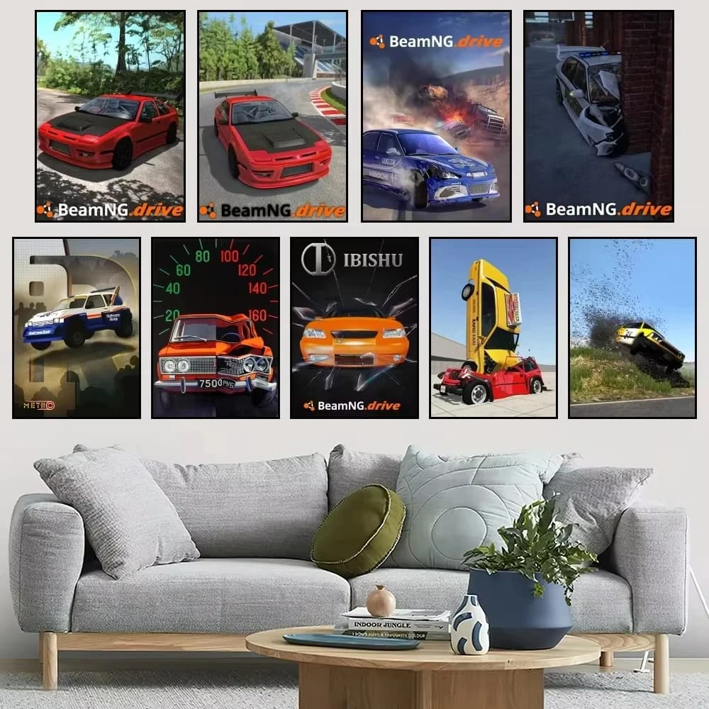 Game BeamNG drive Poster Home Bar Coffee House Decor Aesthetic Art Canvas Painting