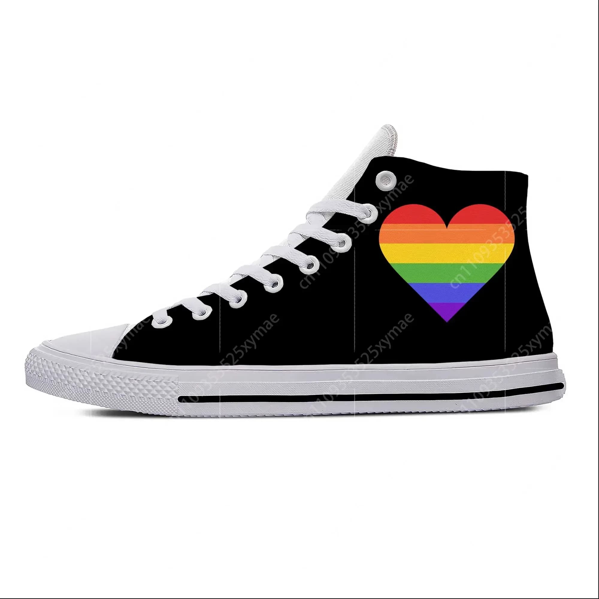 Rainbow Heart LGBT Pride Gay Lesbian Cool Funny Casual Scarpe in tessuto High Top Leggere e traspiranti con stampa 3D per uomo e donna