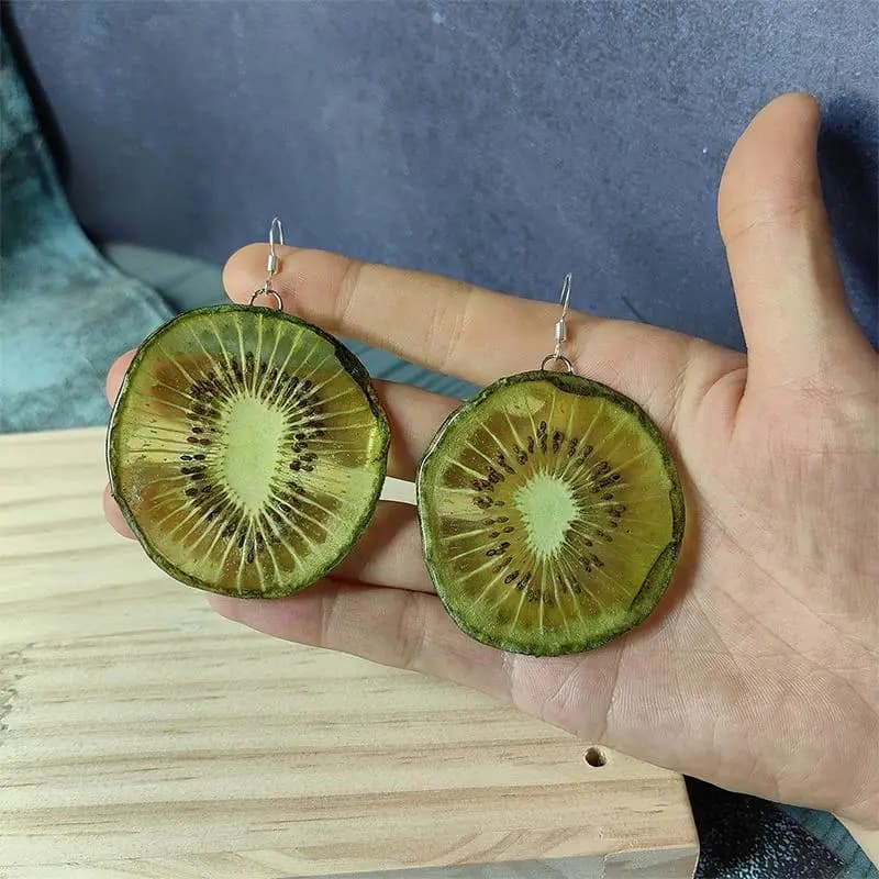 Natural Fruit Slice Series Plant Earrings Cute Kiwi Earrings Epoxy Resin