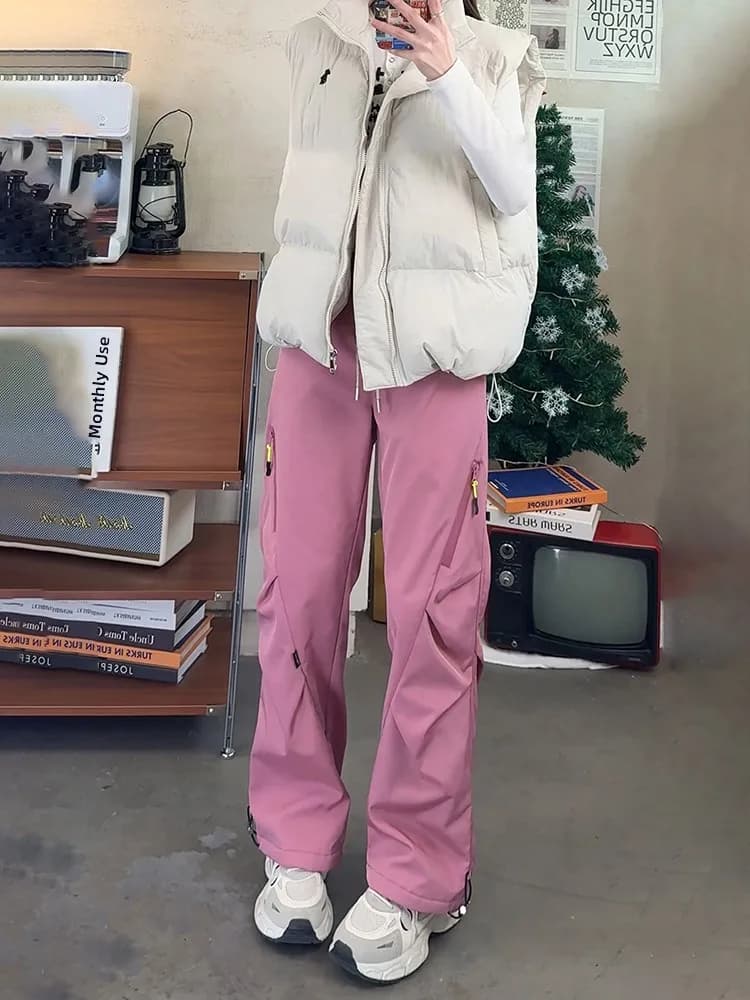 Pink Tee-Proof Soft ell Ski Pants Men's Winter Thiened Outdoor Climbing Workwear Trousers Fce Lined Straight Leg Jeans