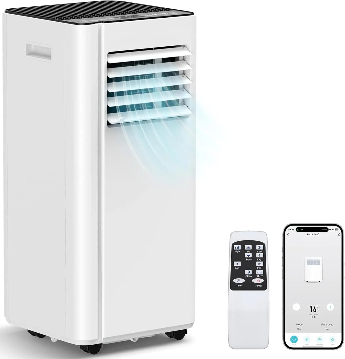 Portable Air Conditioner 16000 BTU with WiFi App, 5-in-1 AC Unit for Large Rooms Up to 750 Sq.Ft, Fast Cooling, Dehumidifier, Fan, Quiet 40dB Sleep Mode, 24H Timer, Perfect for Home and Office