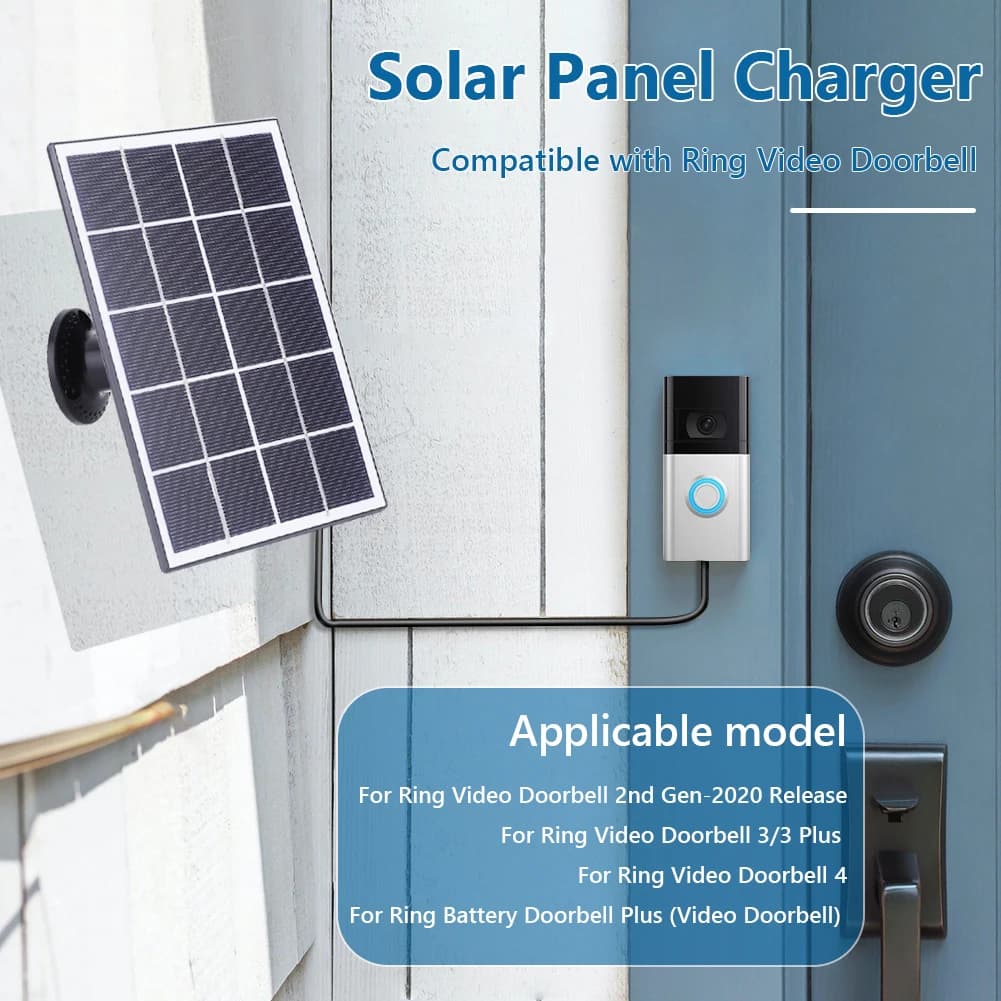 4W Solar Charger IP65 Waterproof Solar Panel Charger 9.8Ft Charging Cable 360° Adjustable Wall Mount for Ring Video Doorbell 4