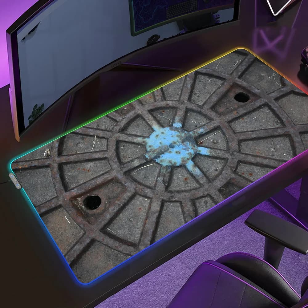 Tappetino per Mouse a Forma di Coperchio di Fossa, Mousepad da Gaming LED, Tappetini da Tavolo con Retroilluminazione Micro USB, Tappetini da Scrivania RGB in Gomma XXL