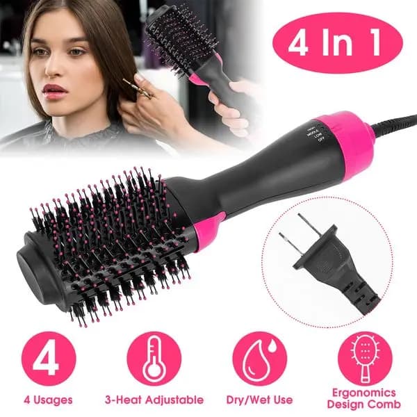 Brush for hair 4 in 1, volumizing hair dryer, hair brush for ironing, curling and drying