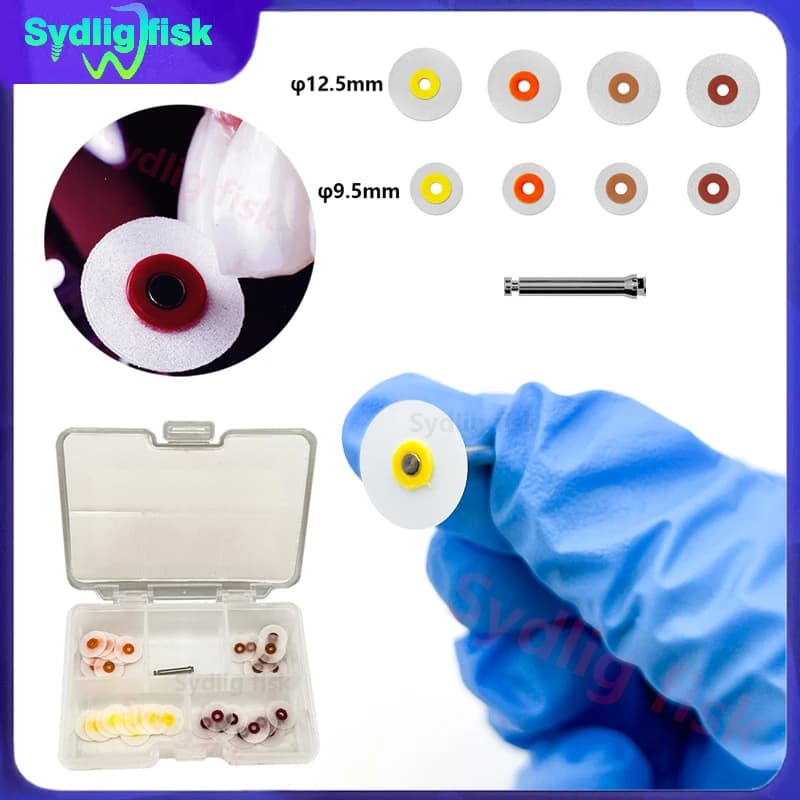40Pcs Dental Composite Finishing and Polishing Discs Mandrel Stripes Set Oral Translucent Polishing Discs Dentist Grinding Tools