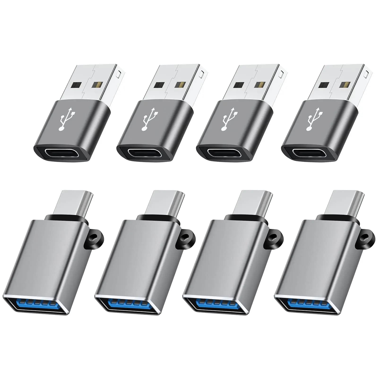 USB Type C Adapter 8 Pack,USB to USB C Adapter,USBC Type A Male Female OTG Converter Adaptor,Charger Cable Connector