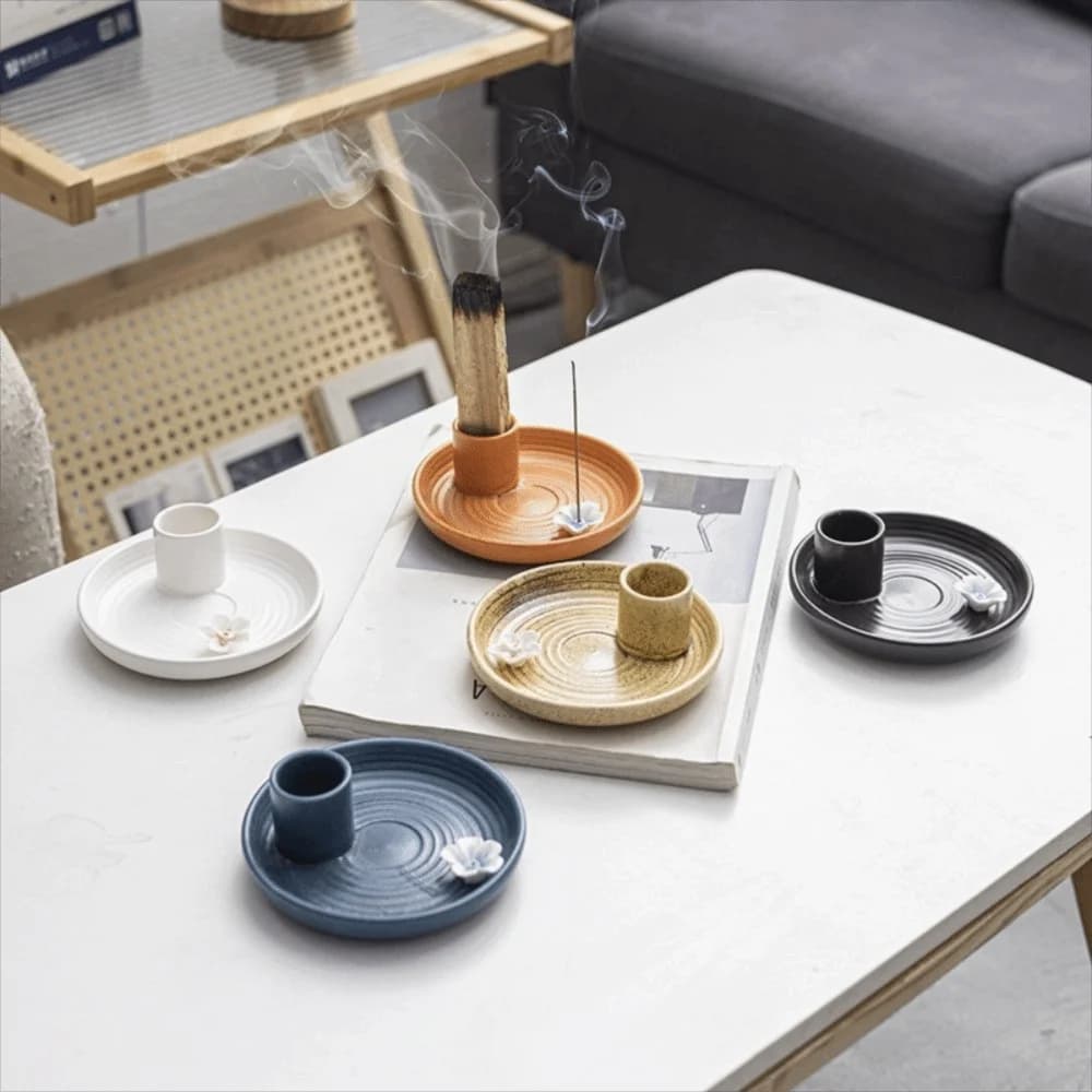 Bruciatore di incenso multifunzionale in ceramica 3 in 1, porta bastoncini di incenso, decorazione per la casa, supporto anti-sfaldamento per la meditazione