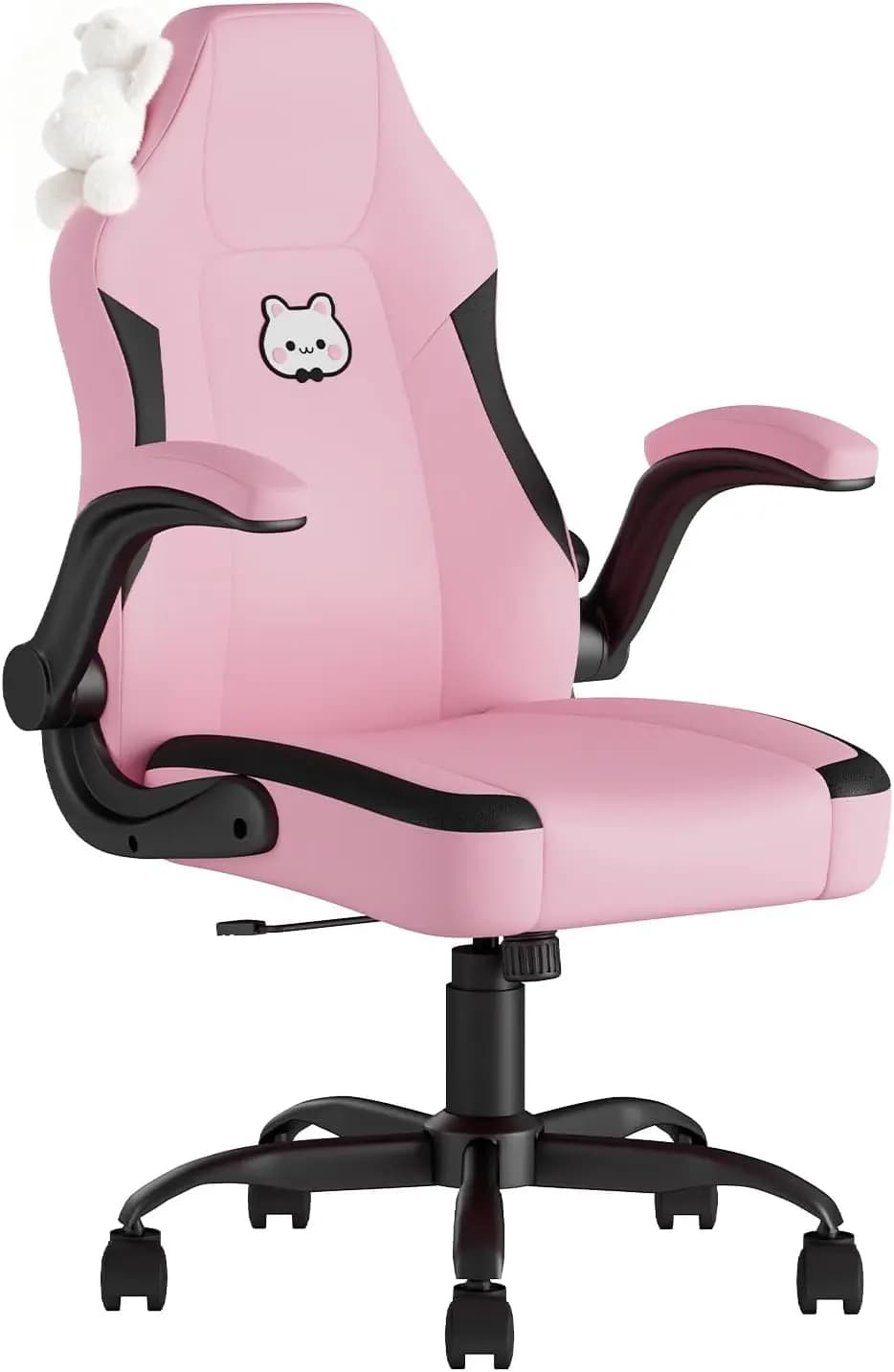 Pink Ergonomic Gaming Chair with Lumbar Support, Flip-up Armrests, PU Leather, for Girls Women Teens