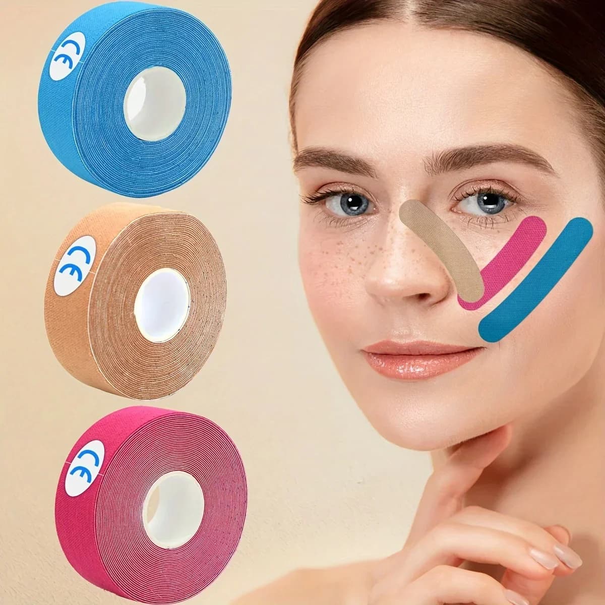 Nastro Elastico per Lifting Viso - Solleva Istantaneamente il Doppio Mento e la Pelle del Collo per una Linea del Viso a V Definita - Riutilizzabile - 0,98*196,85 Pollici