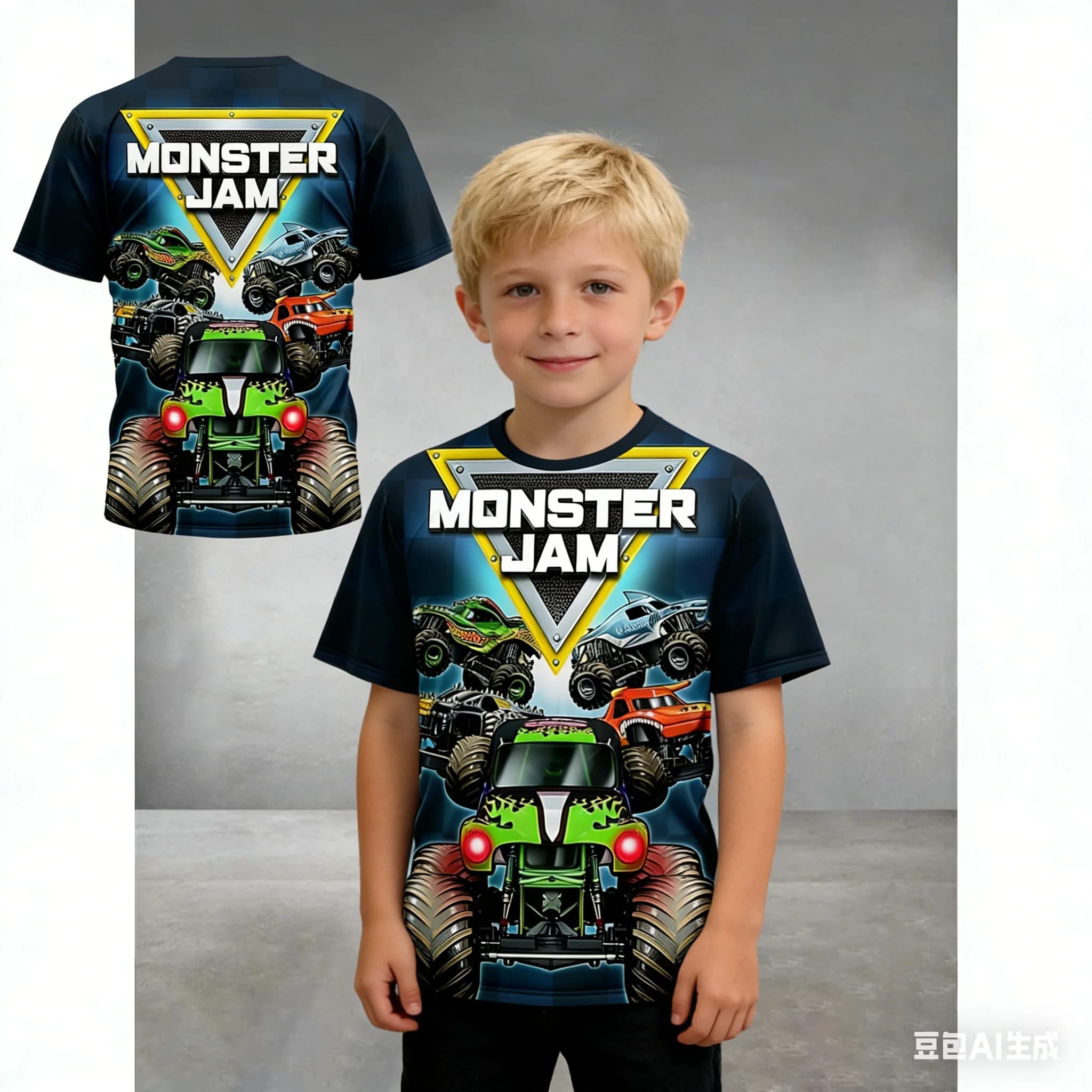 Maglietta per Bambini con Stampa 3D di Camion Cartoon Monster Jam, Abbigliamento Outdoor per Ragazzi e Ragazze dai 5 ai 14 Anni
