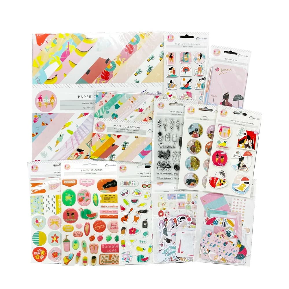 Creative Path Aloha Summer Scrapbooking Journaling Sets Decorative Papers Die Cuts Stamps Stickers Full Sets DIY Crafting Kits