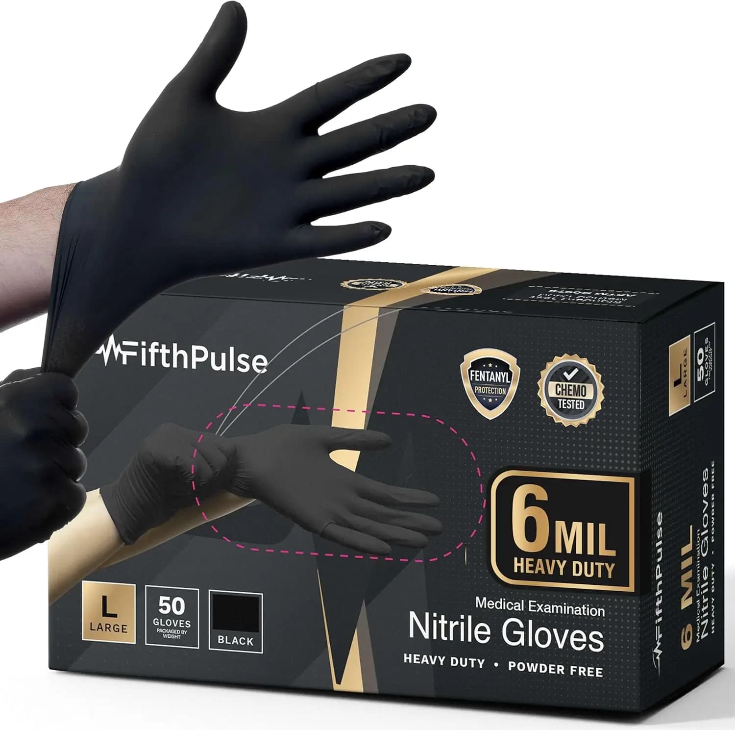 Guanti in Nitrile Nero Resistenti, Senza Polvere e Senza Lattice, per Meccanici e Uso Alimentare