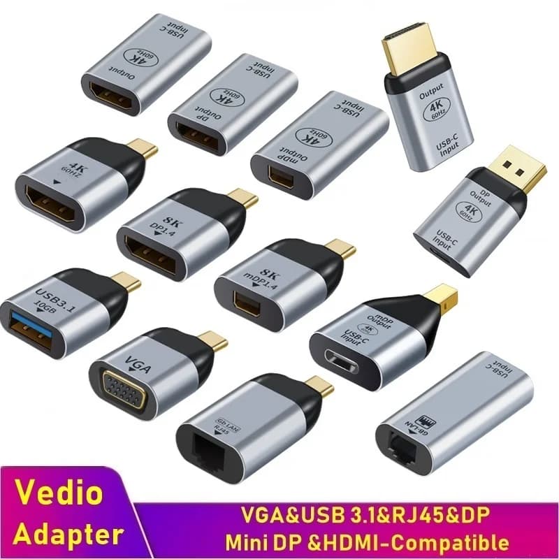 HDMI compatible USB type C adapter to DP/VGA/Mini DP/RJ45 4K/8K 60Hz transfer converter Seeo for Macbook Pro Air portable phone