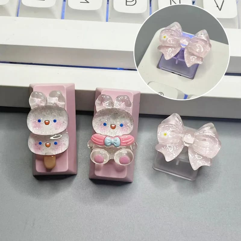 Transparent BowLight Hand-Custom Transparent Keyboard Mechanical Keyboard with Conical Tree ESC Cute