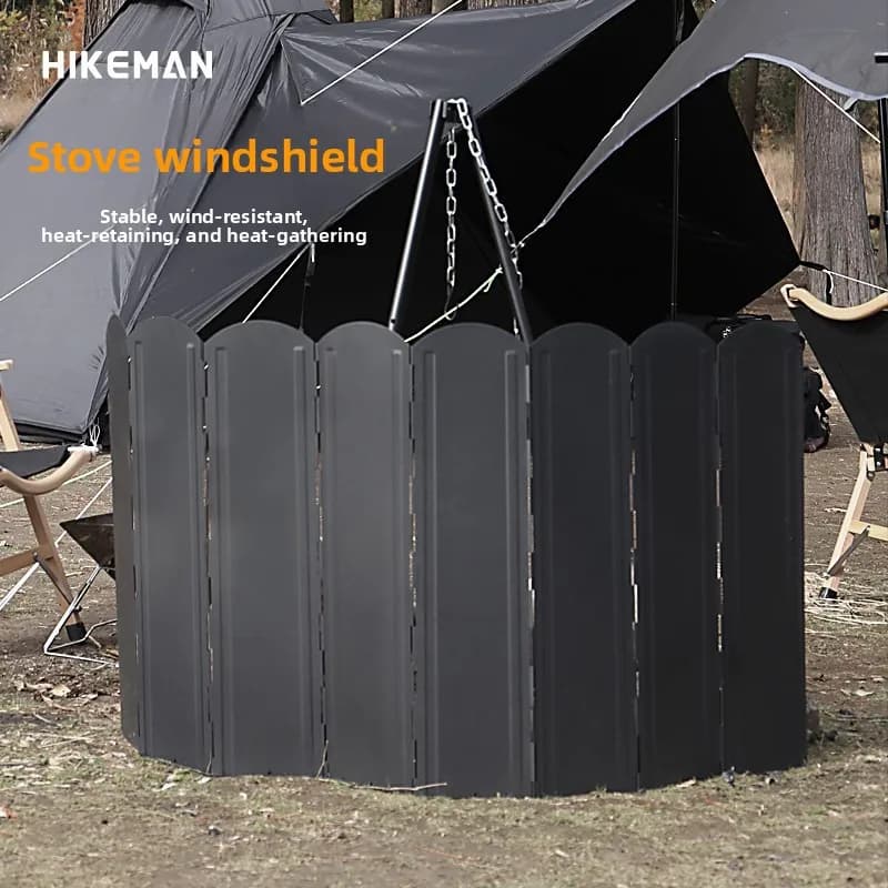 Paravento da Campeggio HIKEMAN, Grande, Nero, per BBQ, Piastra Galvanizzata, Paravento Raccogli Calore, Stufa da Campeggio Pieghevole