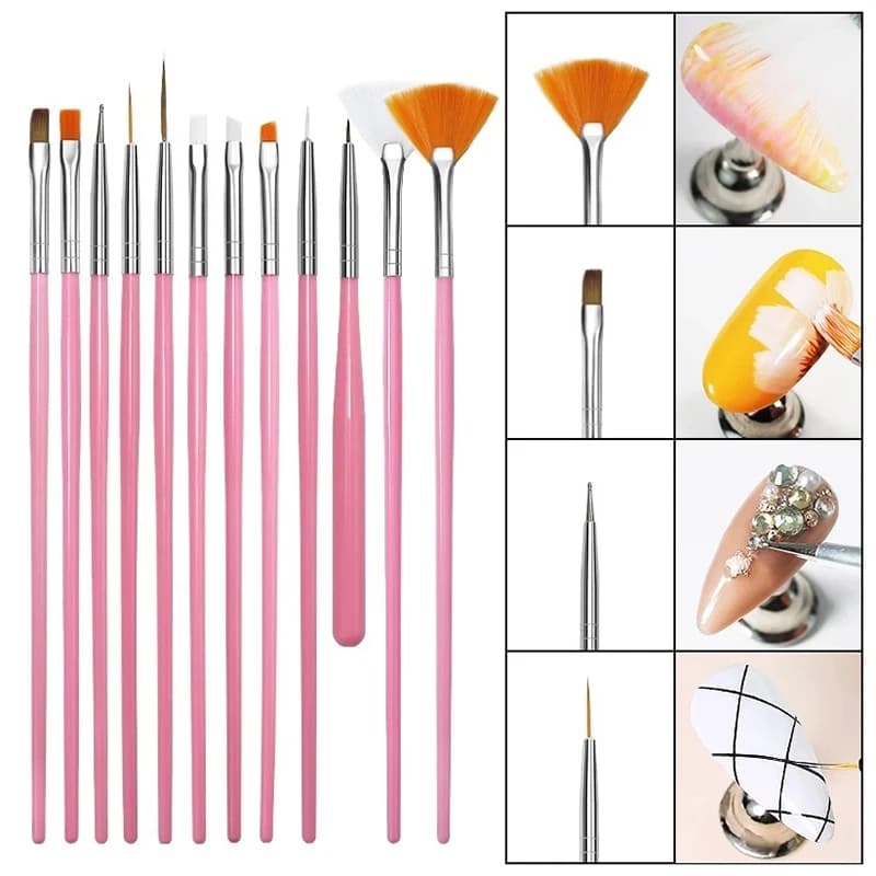 Set di pennelli multifunzionali per nail art da 15 pezzi - Linea di controllo preciso/strisce/escultura Pennelli da disegno fai-da-te per strumento manicure gel UV
