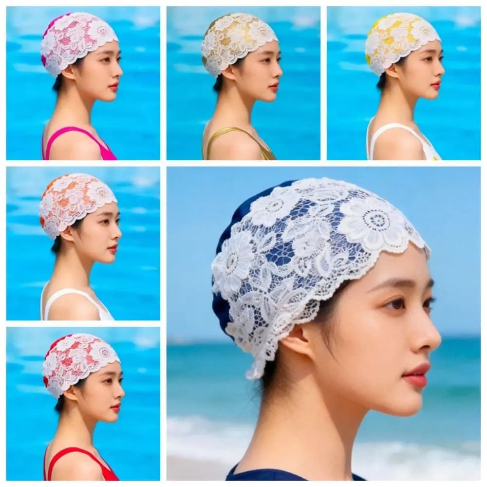 Soft PU Swimming Cap Lace Elastic Waterproof Swim Hat Extra large size Stretch Ear Protect Cap Adult women