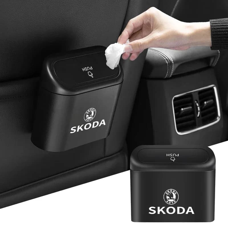 Car Logo Trash Can Hanging Storage Box For Skoda Octavia A5 Superb Old Febia Roomster 2013 2005-2008 Rapid Roomster Kodiaq Yeti