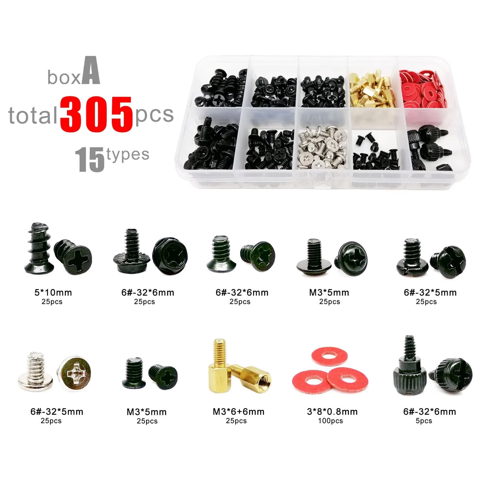 305 pz/scatola Computer PC Case assemblare Kit di riparazione vite bullone distanziatore per Hard Disk Drive Fan alimentatore della scheda madre