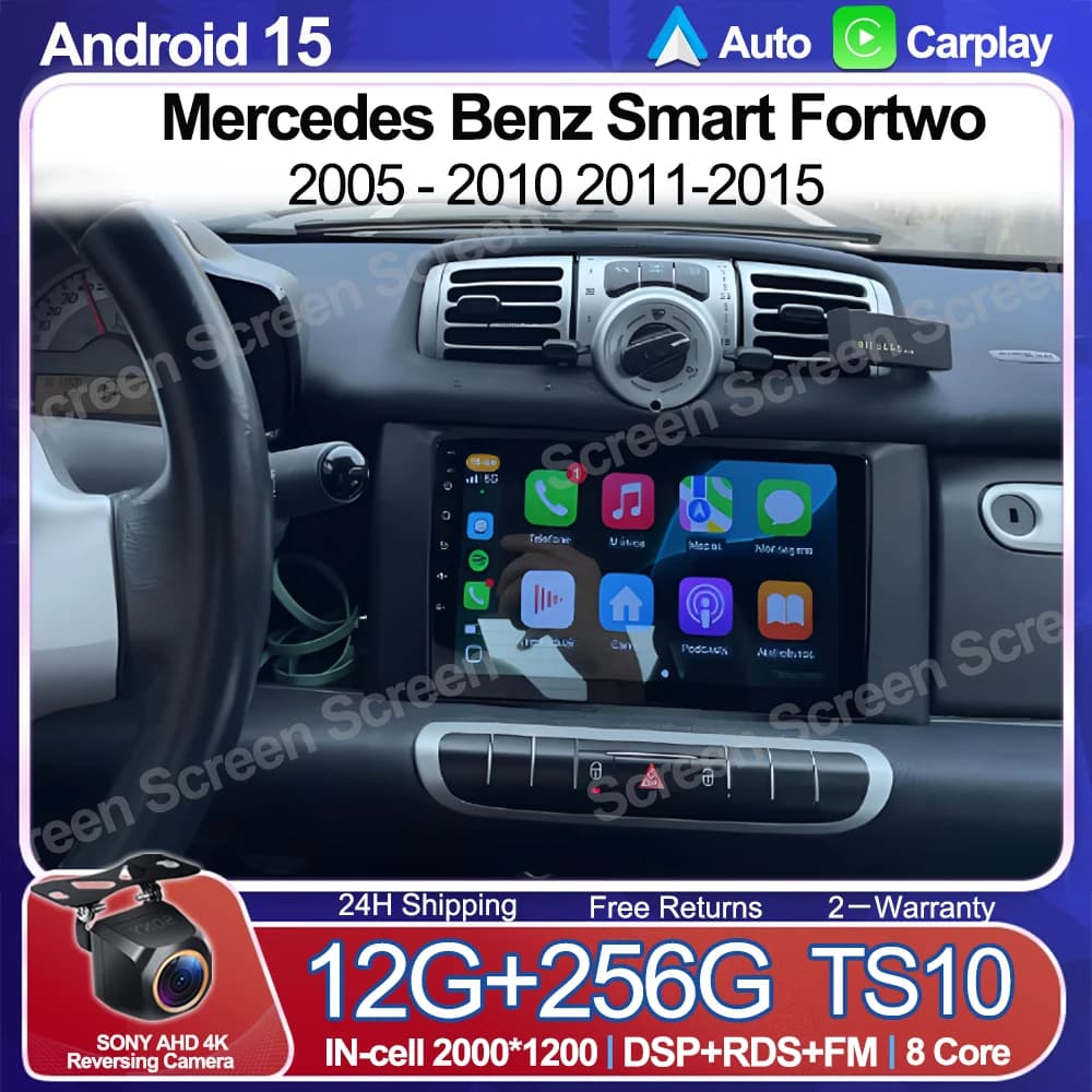 Per Mercedes Benz Smart Fortwo 2005 - 2010 2011-2015 Autoradio Lettore Video Multimediale Bluetooth Navigazione GPS 2 din Android 15