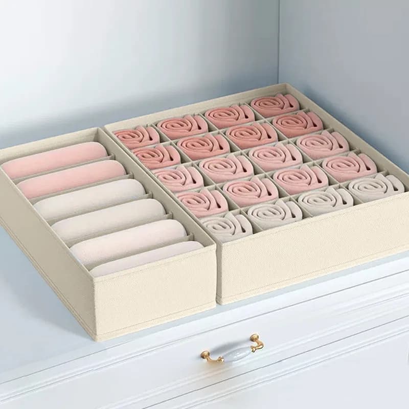 Organizzatore per Cassetti con Divisori, Contenitore in Tessuto per Calzini, Reggiseni, Biancheria Intima, Organizzazione Domestica